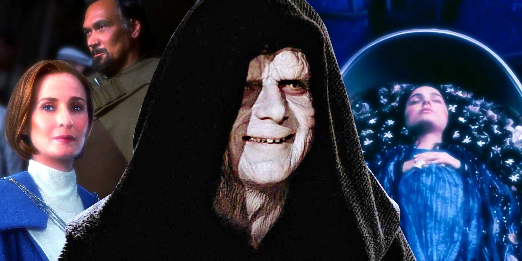 Палпатин с Бейлом Органи, Мон Мотахом и Падме на фоне похорон. Кастомное изображение *Звездных войн*