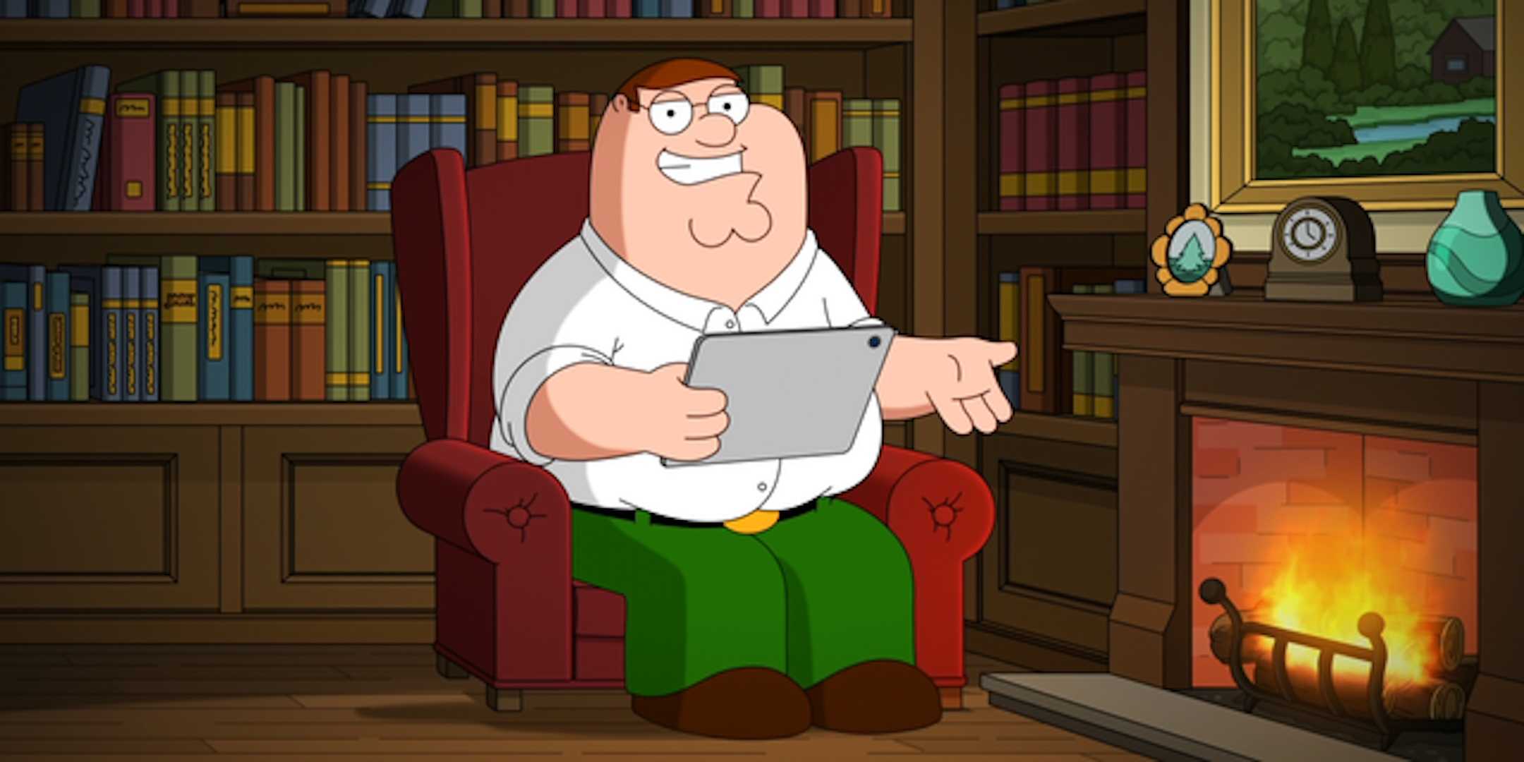 Питер сидит у костра с iPad в 23-м сезоне "Family Guy"