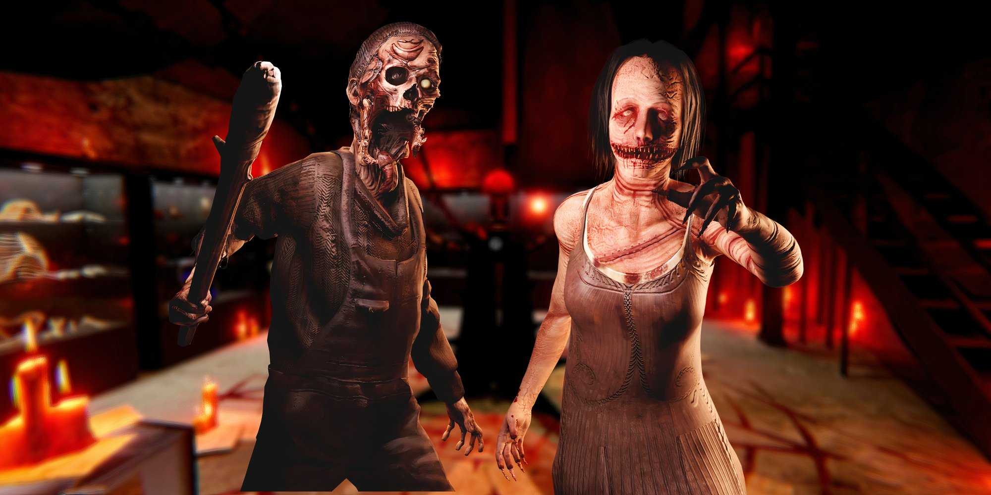 Два призрака из Phasmophobia стоят перед алтарем луны