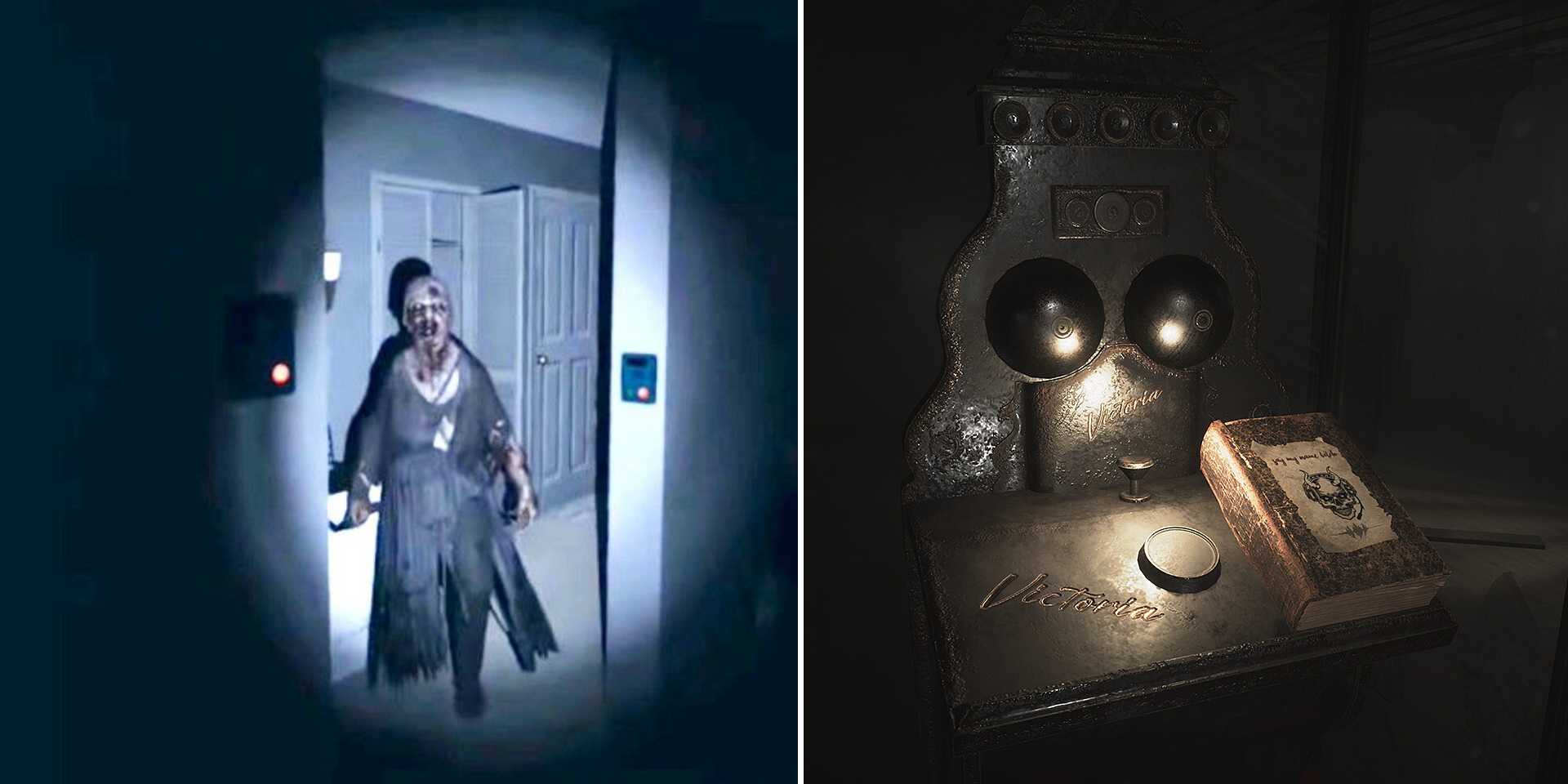 Разделенный экран с привидением из Phasmophobia и руководством от демонолога