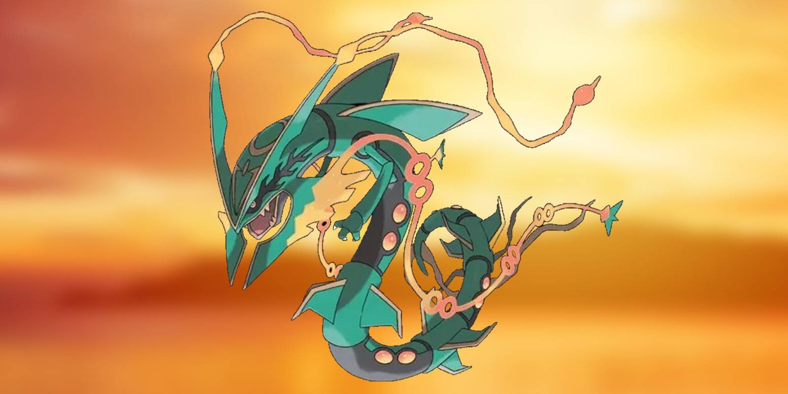 Pokemon GO Mega Rayquaza on a sunset background