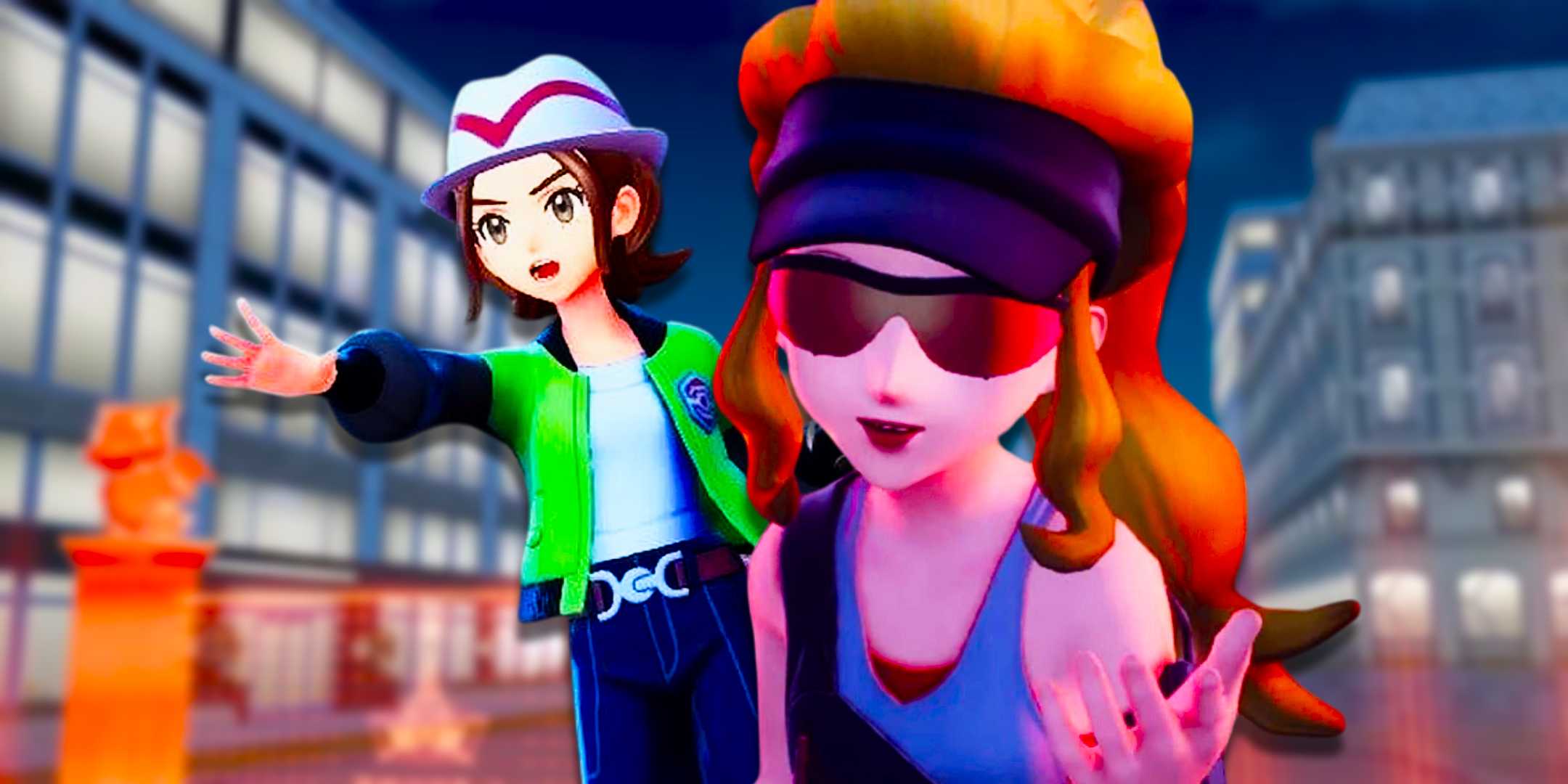 Тренер из Pokemon Legends Z-A в солнцезащитных очках с главным героем за ним.