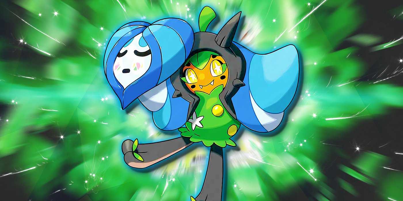 Покемон Ogerpon в маске Wellspring улыбается.