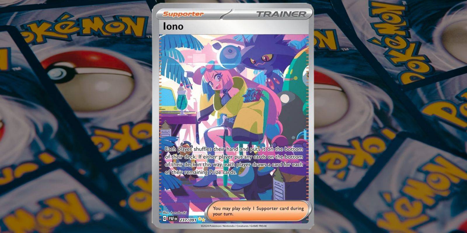 Pokemon TCG Paldean Fates Iono 237 card.
