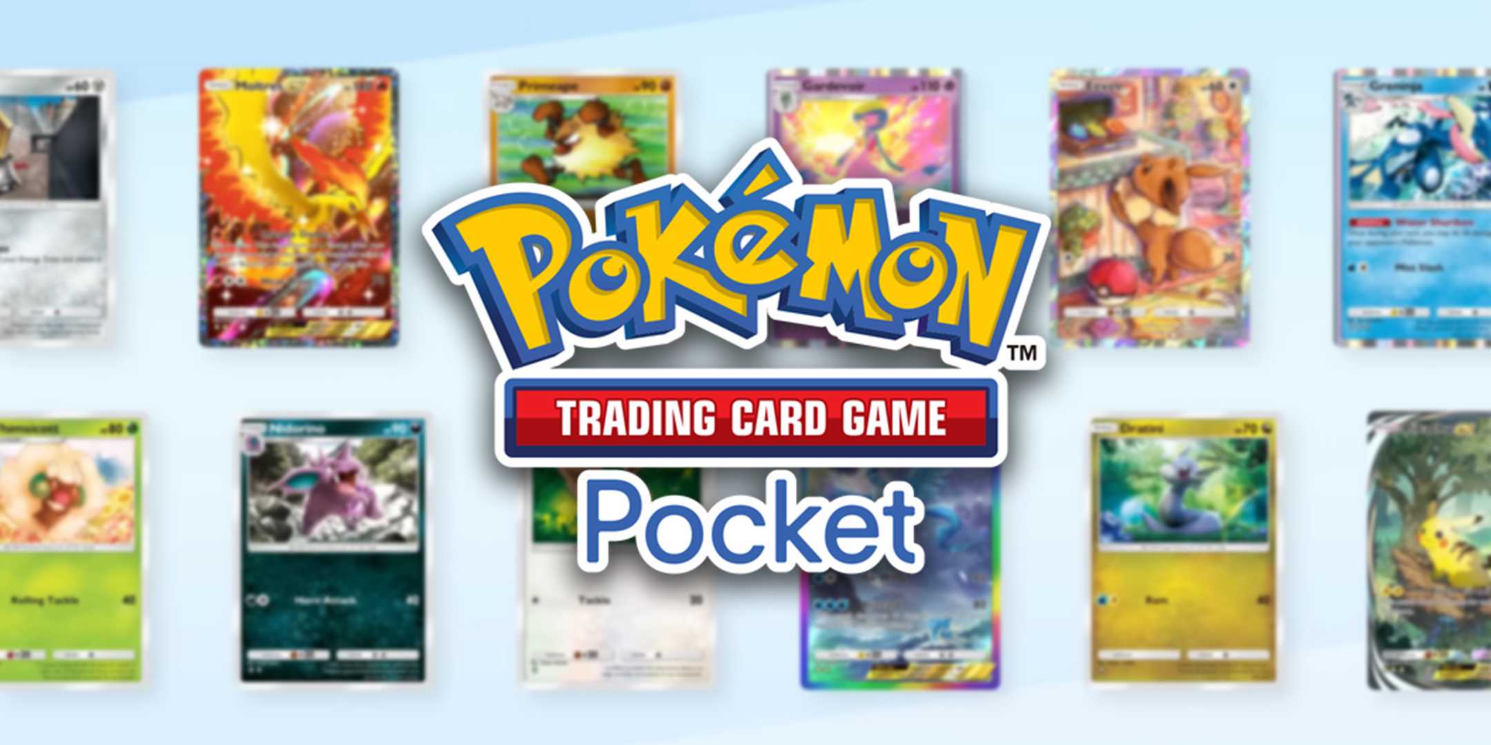 Pokemon TCG Pocket cards behind the logo for the game