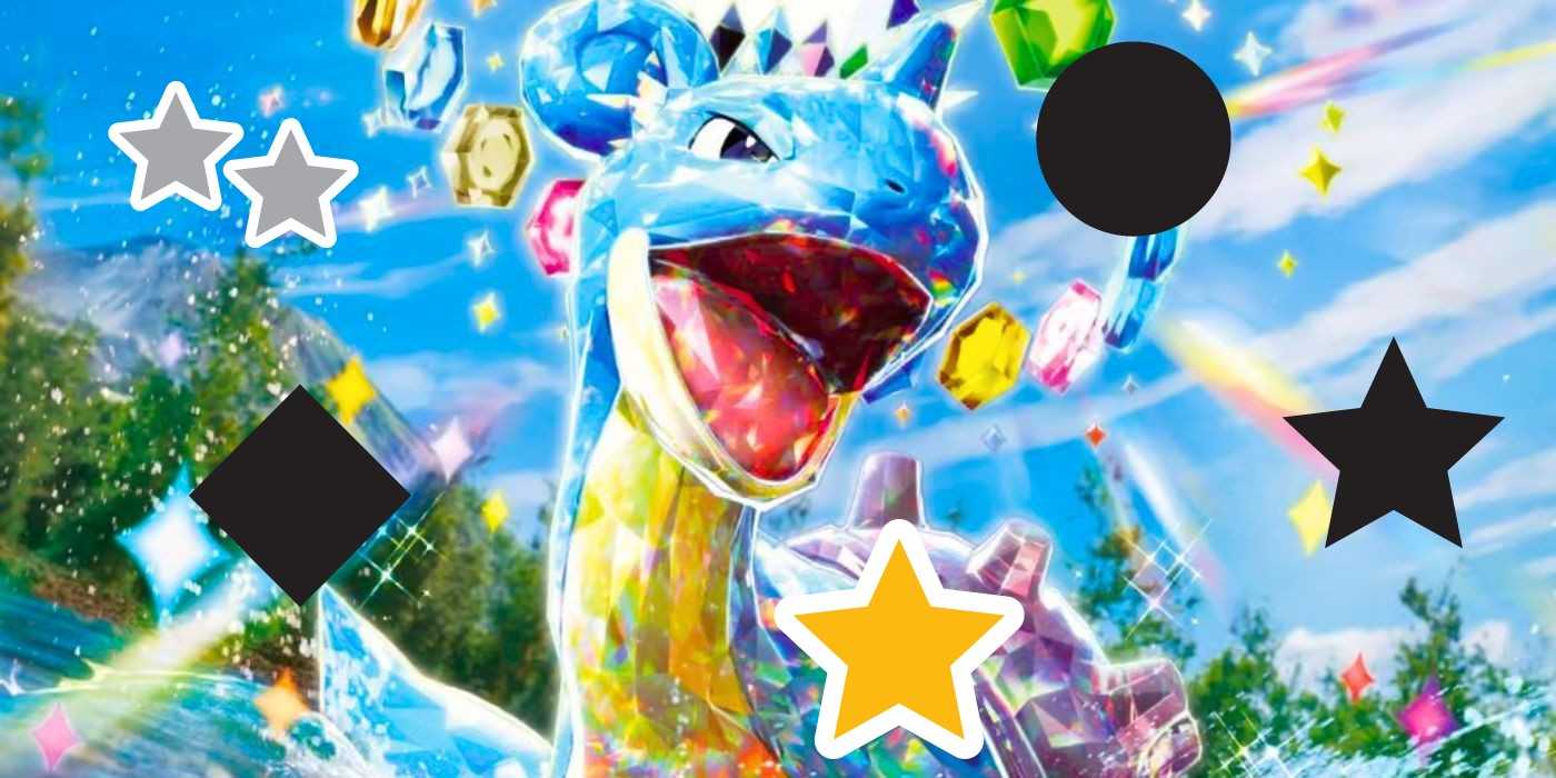 Тера-Лапрас, окруженная символами редкости из Pokémon Trading Card Game.
