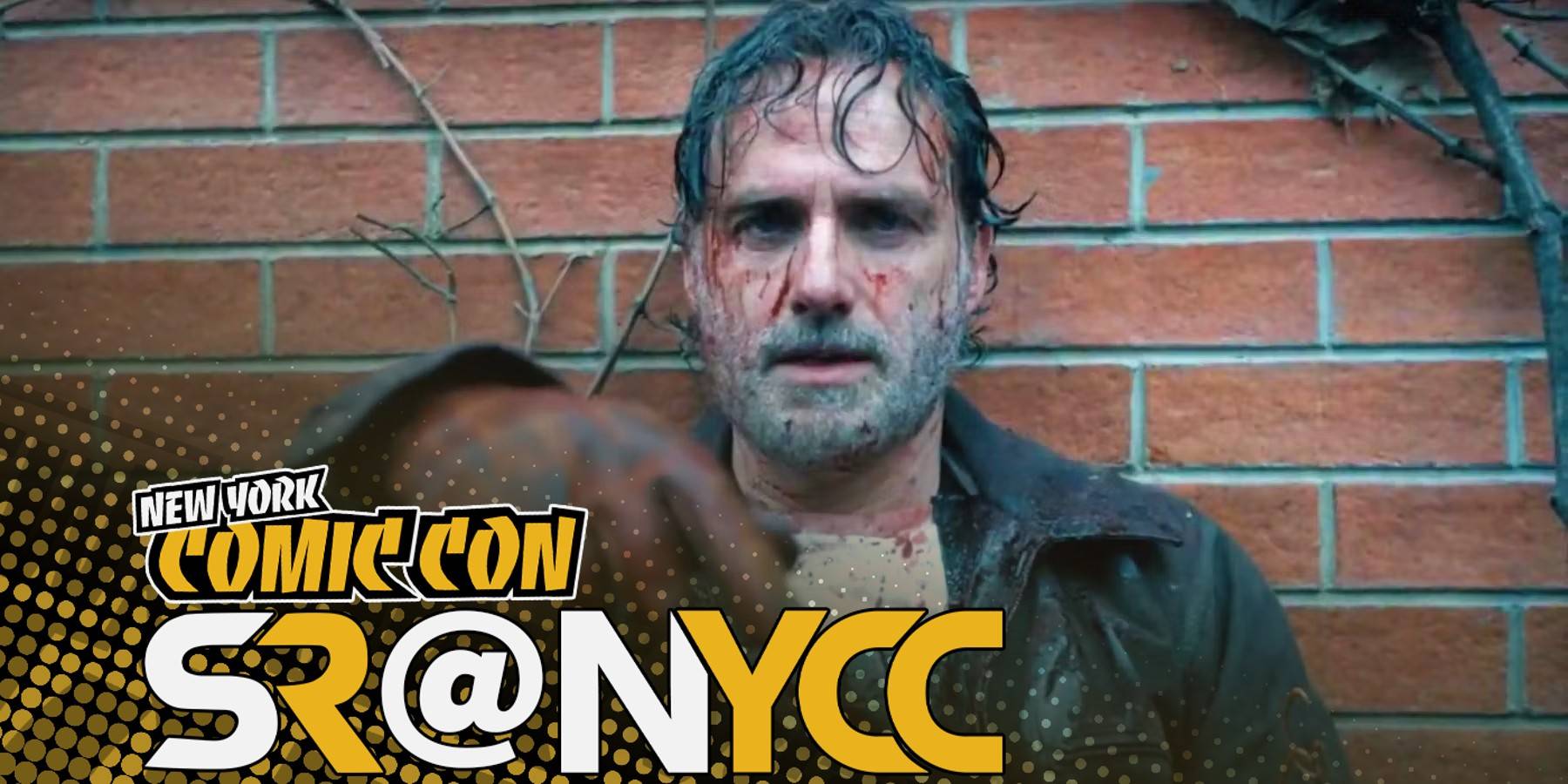 Рик Граймс, истекающий кровью, в The Walking Dead: The Ones Who Live с наложением SR NYCC