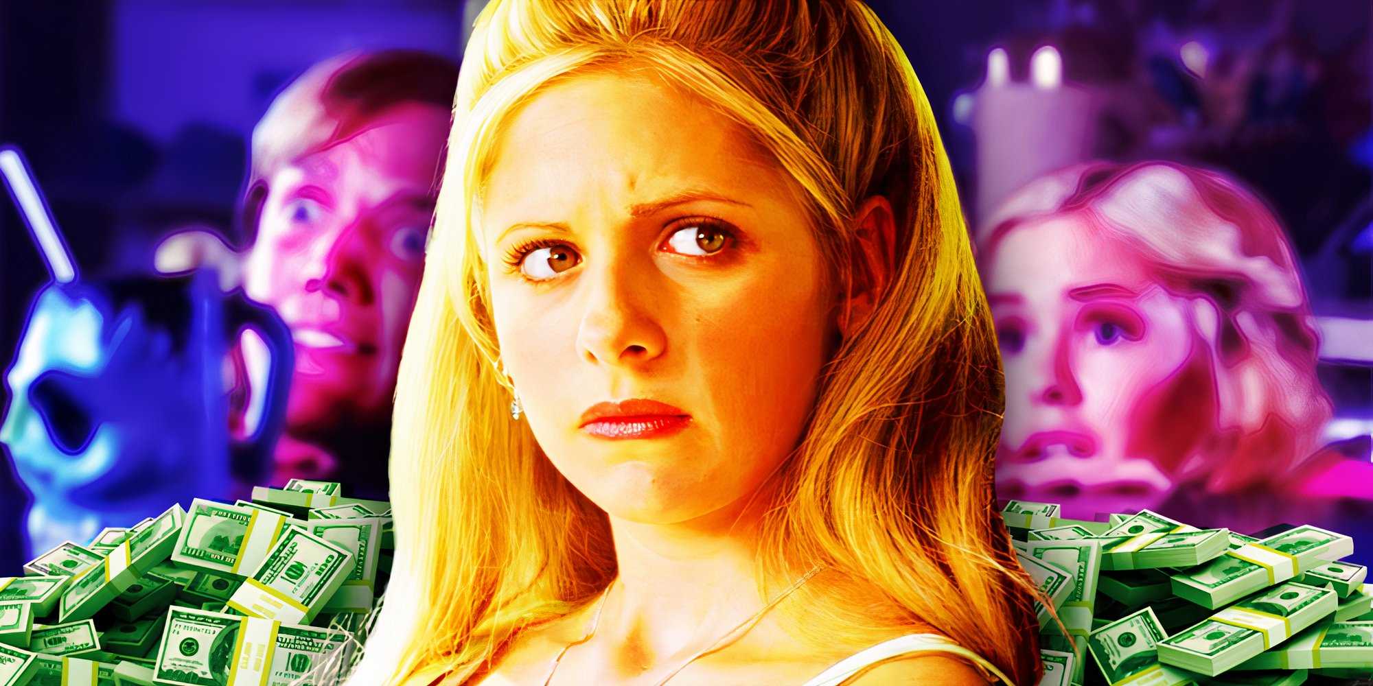 Сара Мишель Геллер в "Крик" и "Scooby-Doo 2002" на заднем плане