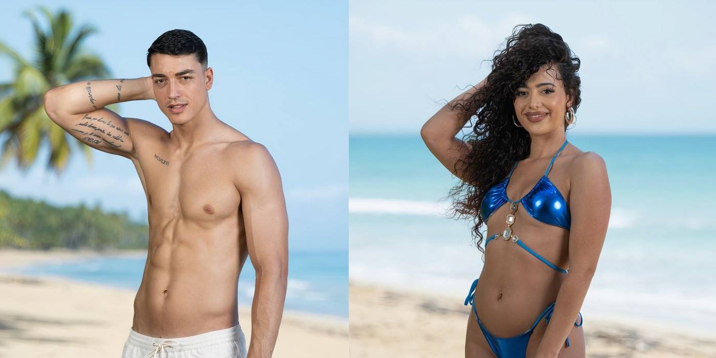 Раздельный снимок участников Too Hot To Handle Spain, Сарай Марин и Энри Санчес в купальниках