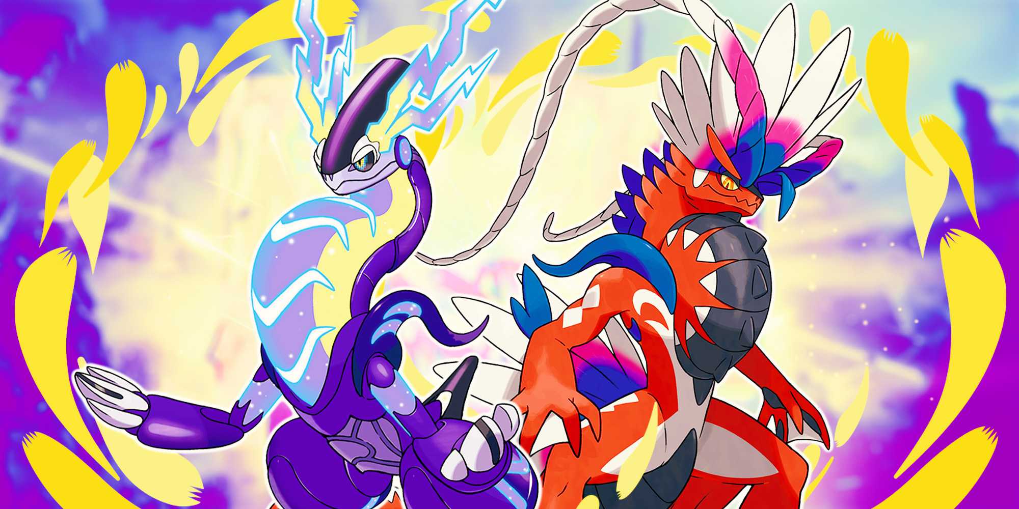 Корайд и Мирайд из Pokemon Scarlet and Violet, стоя рядом.