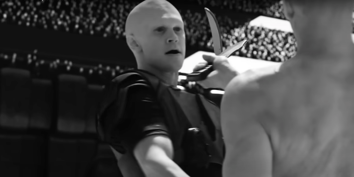 Остин Бътлер в роли Фейда-Раута, сражающегося с противником в Dune: Part Two.