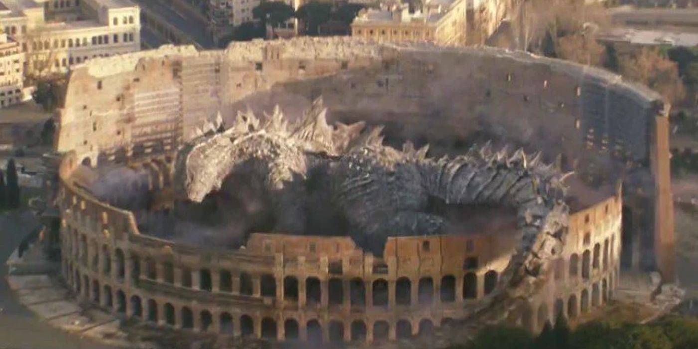 Годзилла спит в Колизее в Риме в фильме Godzilla X Kong