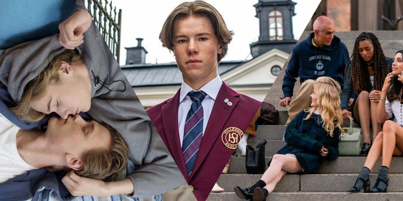 Разделенное изображение кадров из Skam, Young Royals и Gossip Girl