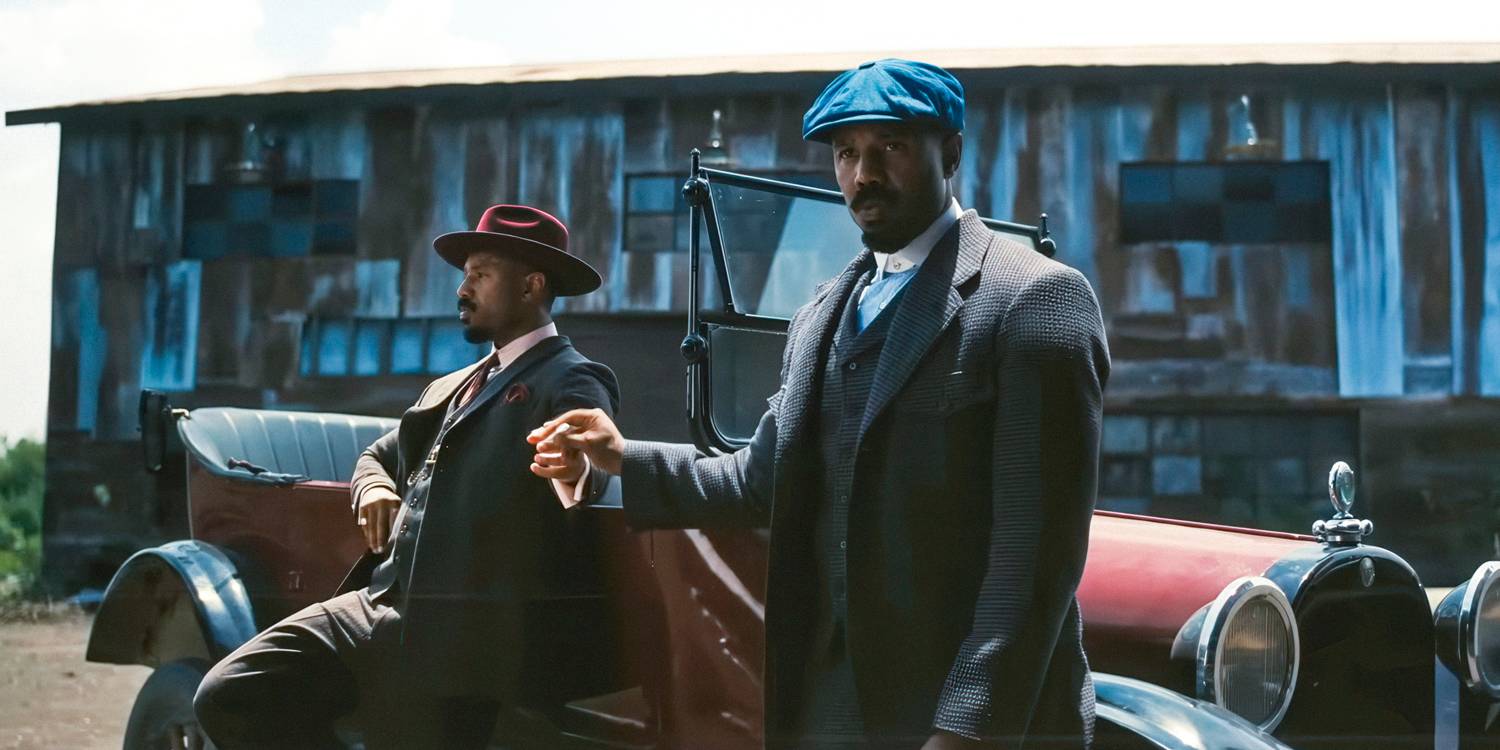Stack (Michael B. Jordan) передает Smoke (Michael B. Jordan) сигарету в фильме "Sinners"