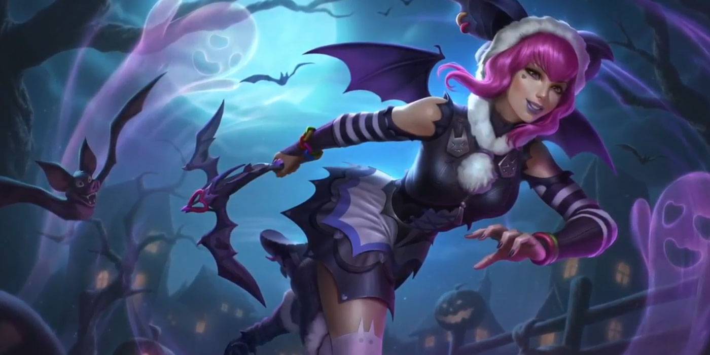 Джинг Вей с розовыми волосами и крыльями от Smite 2.