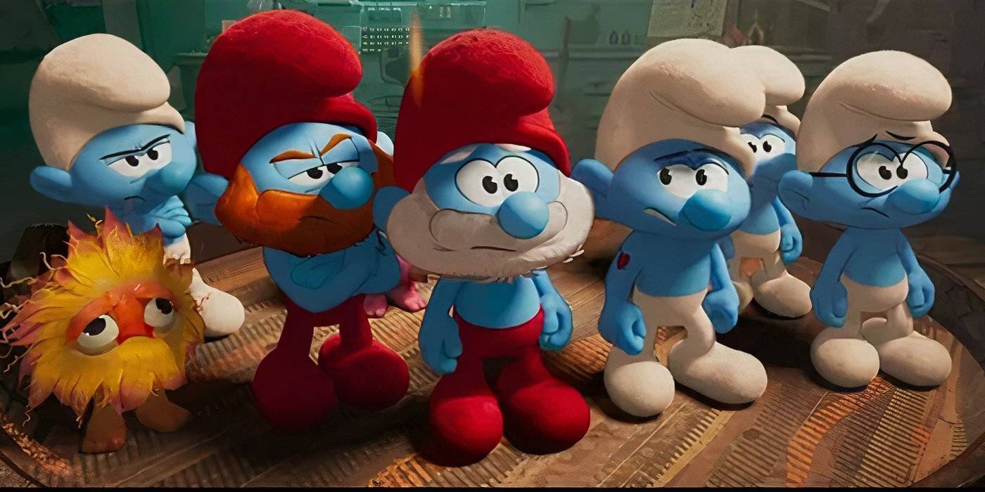 Смурфы смотрят с сердитыми и скептическими взглядами в "Смурфы"