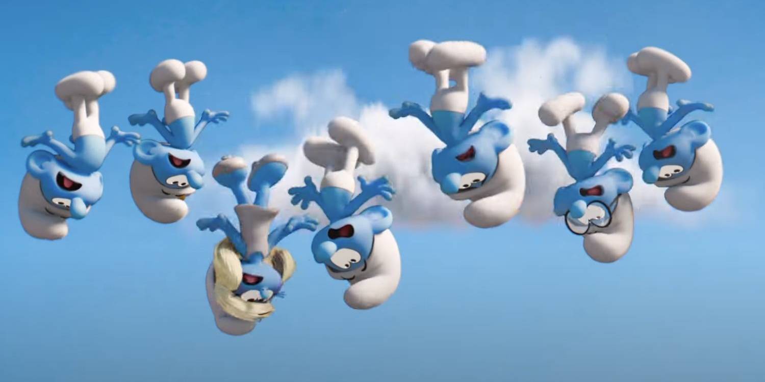 Смурфы падают с неба в "Смурфы" (2025)