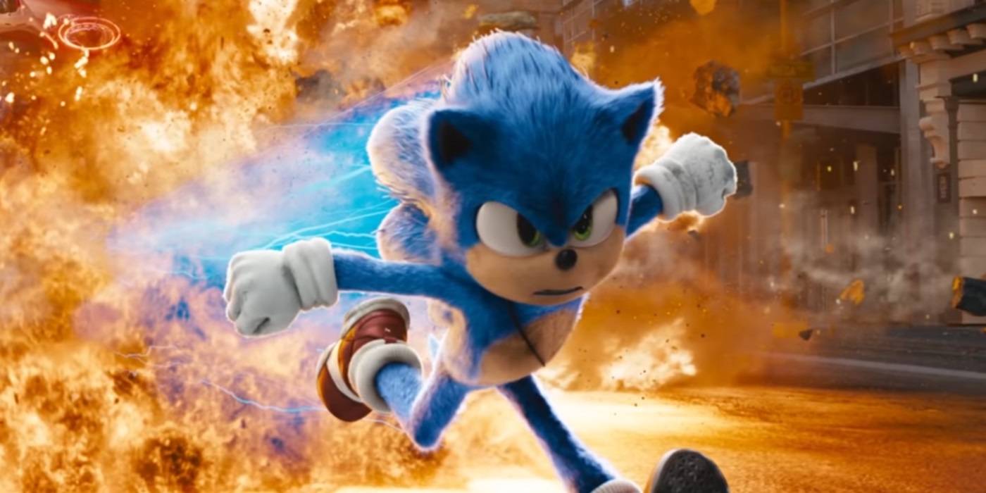 Sonic убегает от взрыва в Sonic the Hedgehog 2020