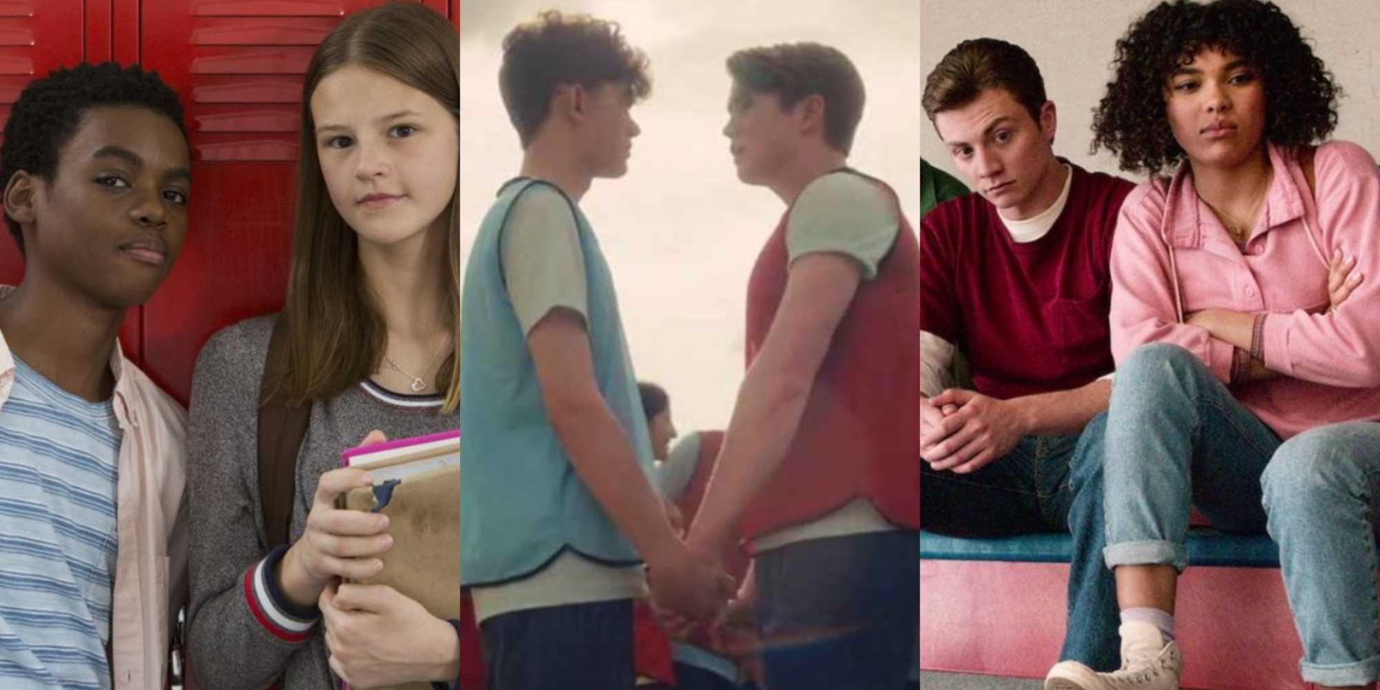 Разделенное изображение главных персонажей из Everything Sucks, Heartstopper и I Am Not Okay With This