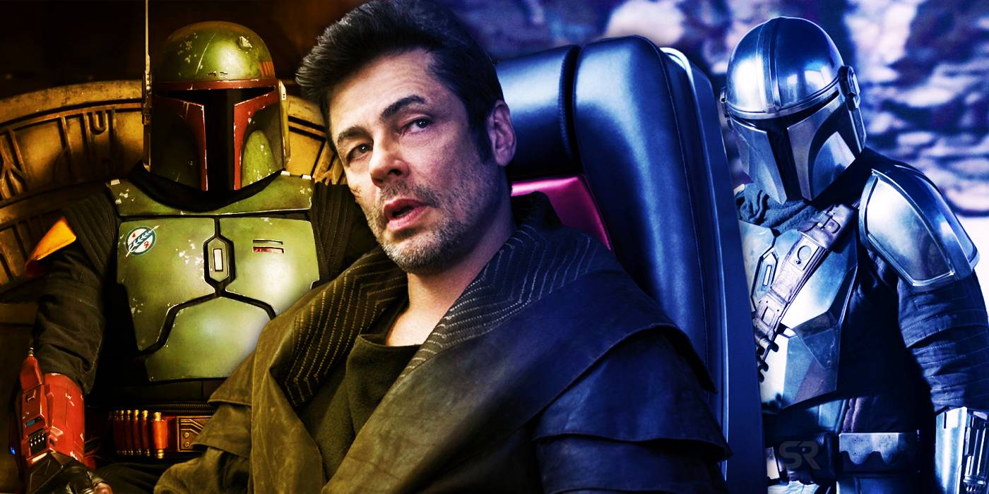 Разделенное изображение: Боба Фет из "Книги Боба Фетта", DJ из "Последних джедаев" и Мандо из "Мандалор"