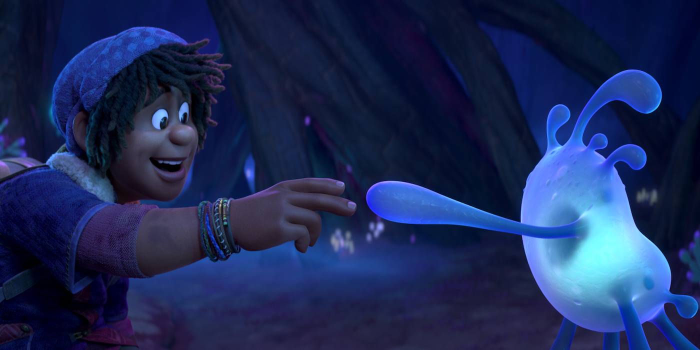 strange world ethan smiling and reaching out to touch Splat's hand