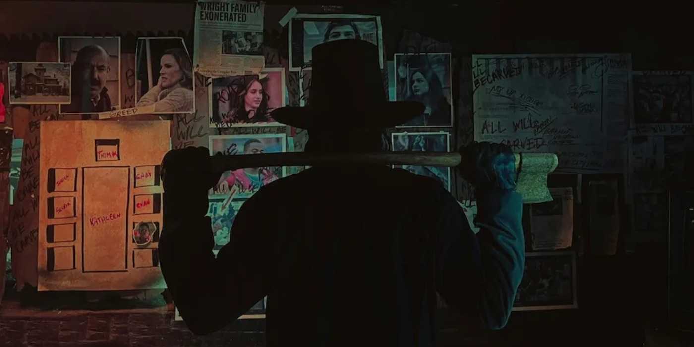 Пэт Демпси в роли Джона Карвера держит топор и планирует свои нападения в День Благодарения