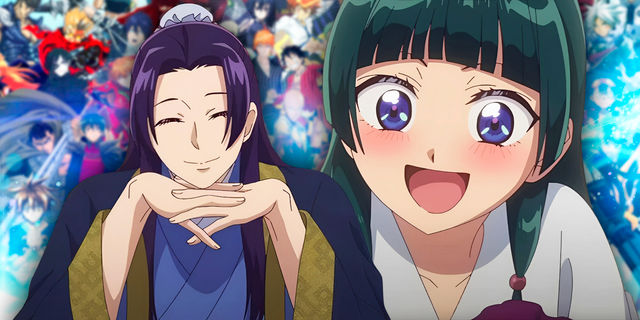 The Apothecary Diaries - Maomao and Jinshi with other anime characters in the background