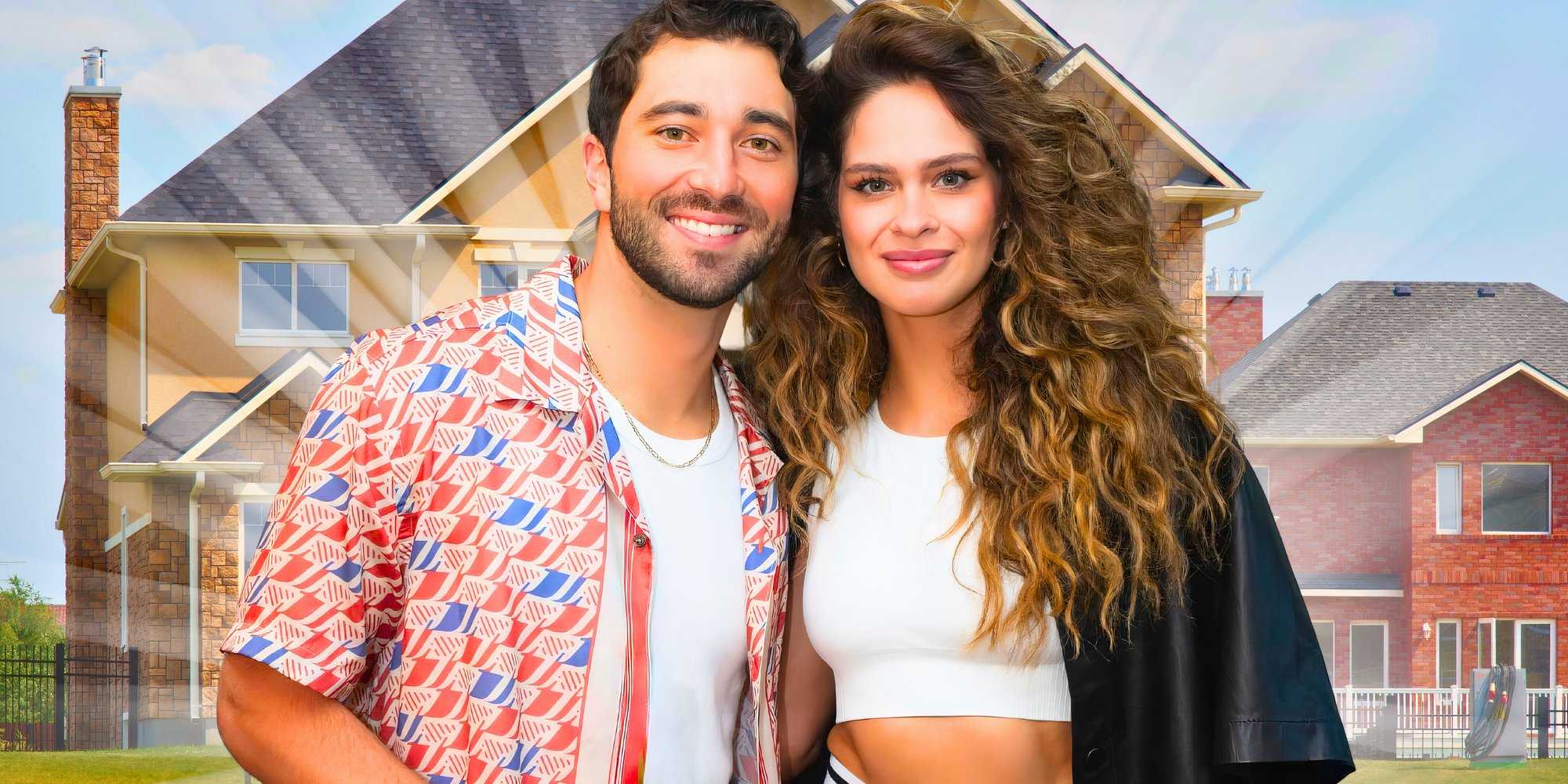 Изображение Джои Грациадеи и Кэлси Андерсон из "The Bachelor" с домом за ними