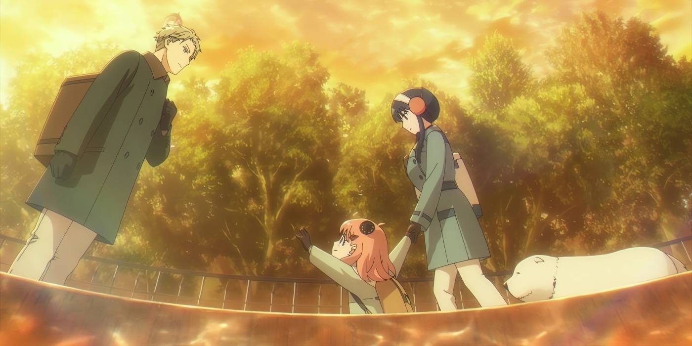 Семья Форджеров воссоединяется, пересекая фонтан.