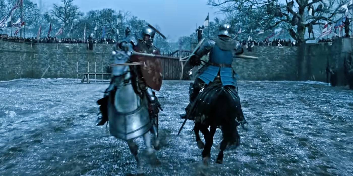 Два рыцаря сражаются в "Последней дуэли"