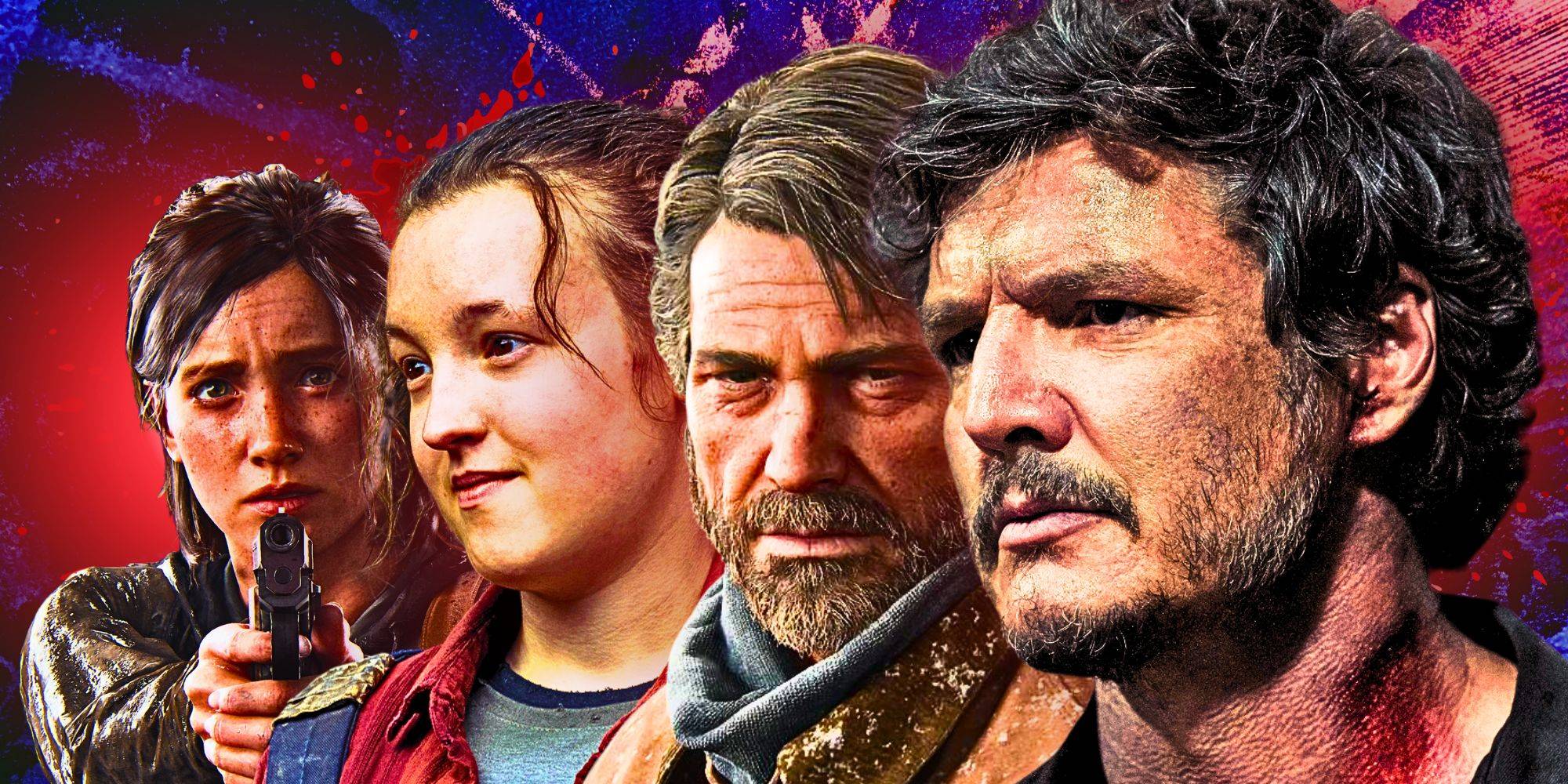 Смешанное изображение различных версий персонажей из телешоу *The Last of Us* и их видеоигровых прототипов