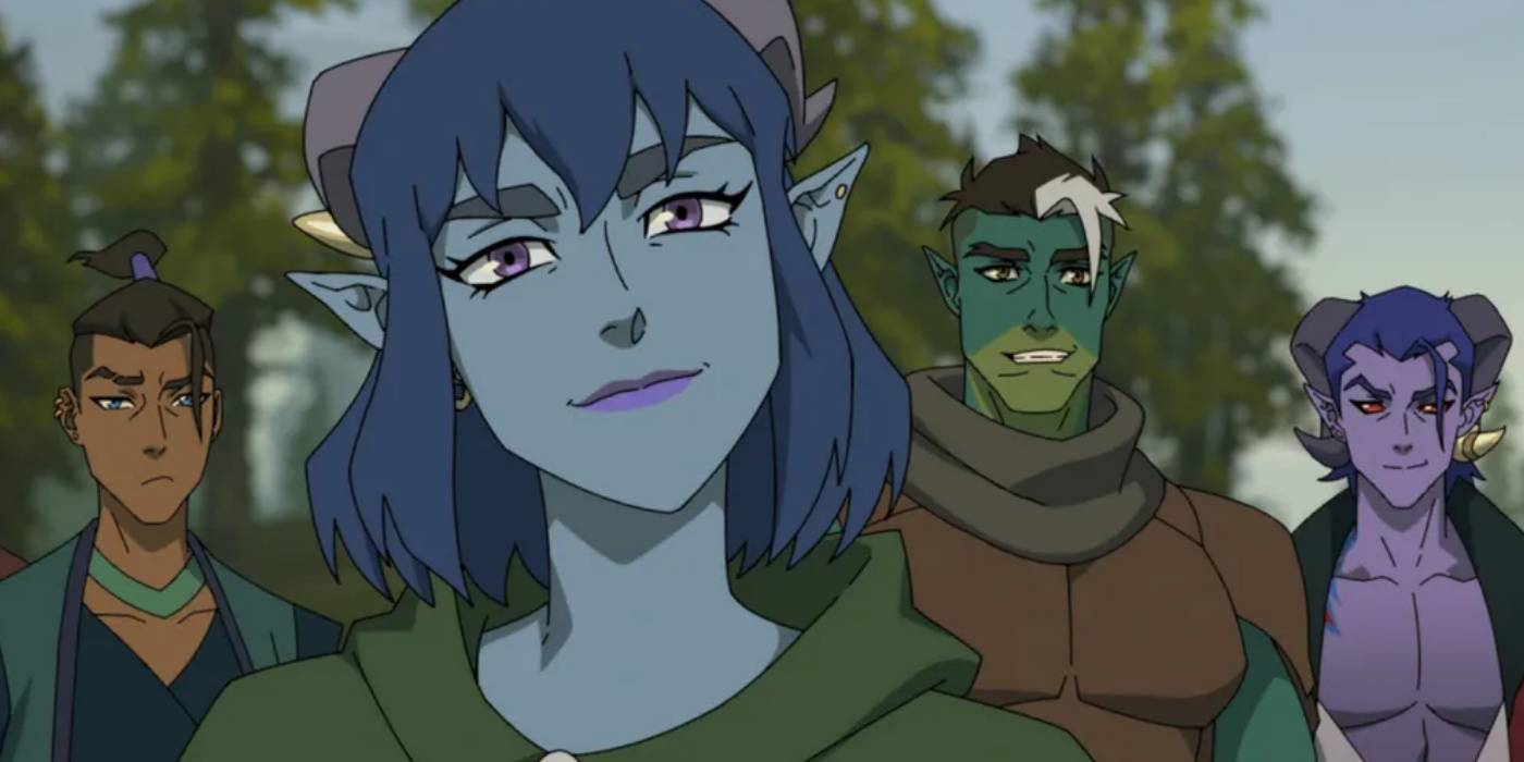 Группа персонажей из "The Mighty Nein", смотрящих в камеру