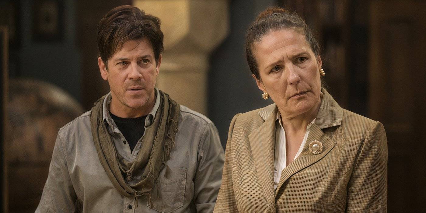 Кристиан Кейн в роли Джейкоба Стоуна и Каролин Лонк в роли Элейн Астолат в "The Librarians: The Next Chapter"