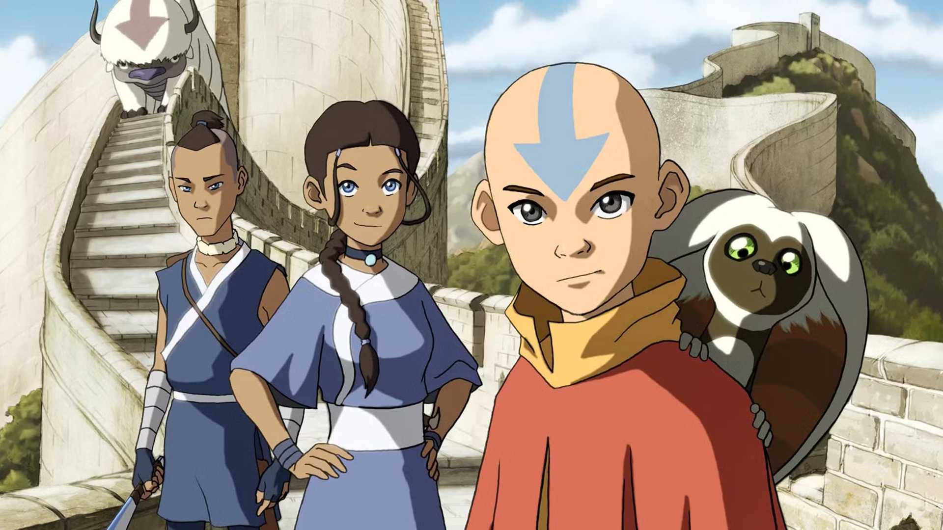 Главные герои из "Avatar: The Last Airbender", смотрящие в камеру