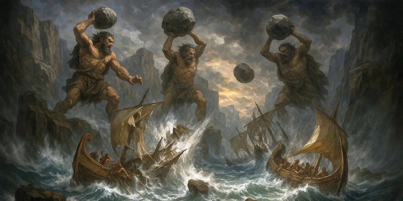 Огромные каннибалы, бросающие камни в корабли в «Одиссее»
