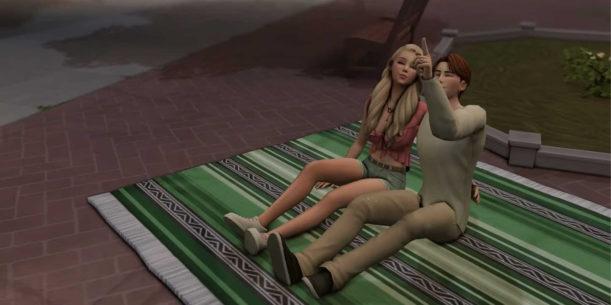 The Sims 4 - Lovestruck - 2 Sims lying on a rug