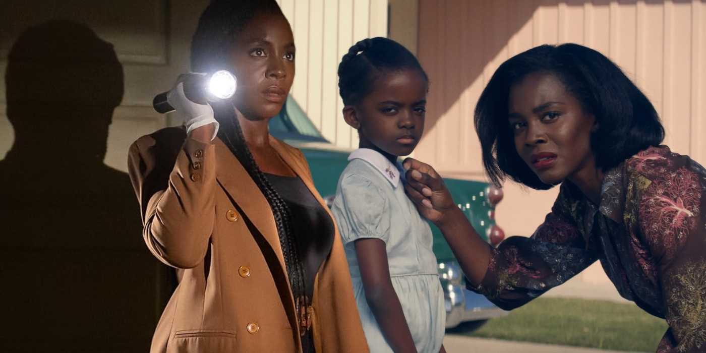 Композитное изображение женщины с ребенком и женщины, держащей фонарик из Them