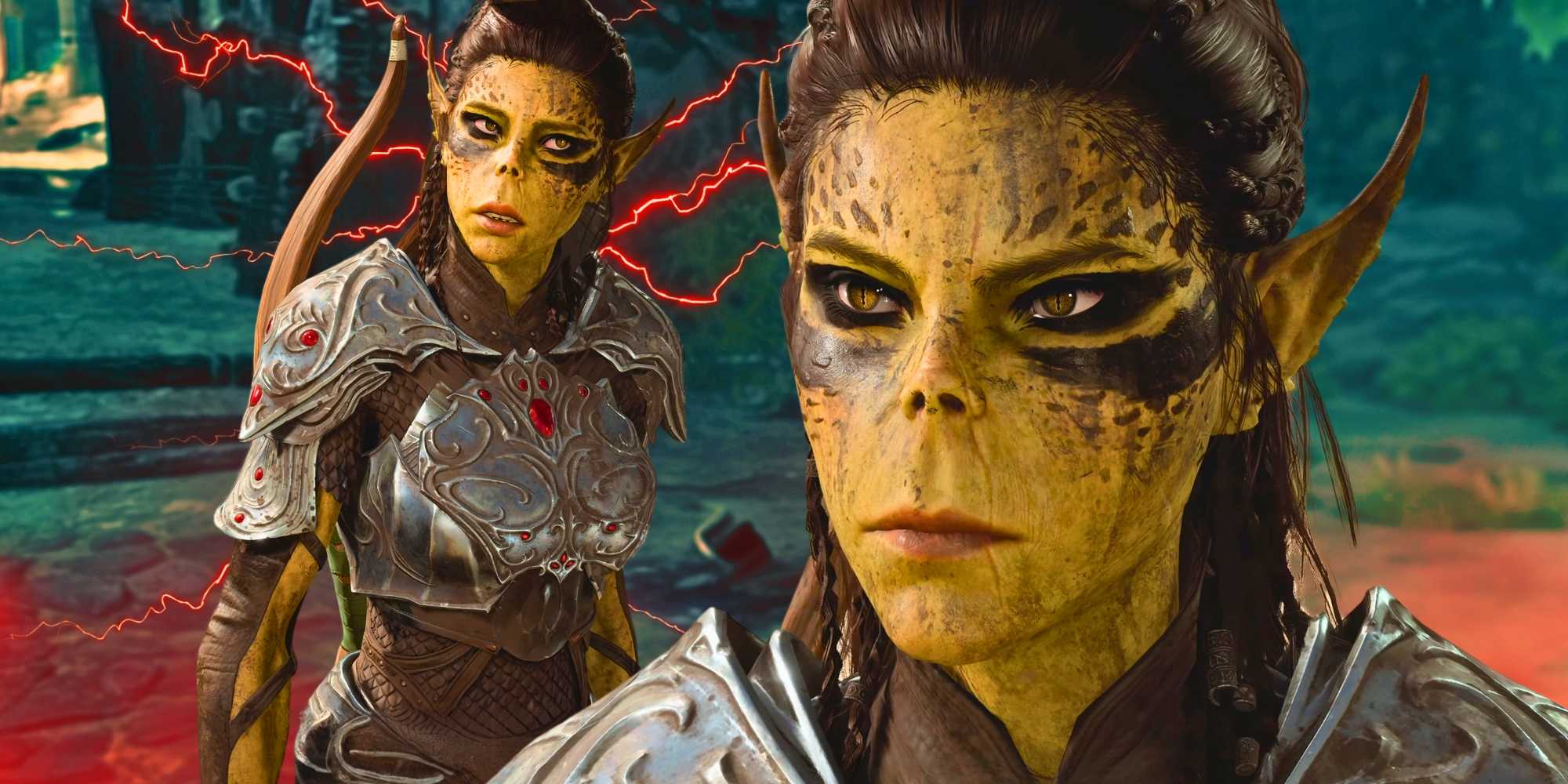 Лейзель с интенсивным взглядом в Baldur's Gate 3.