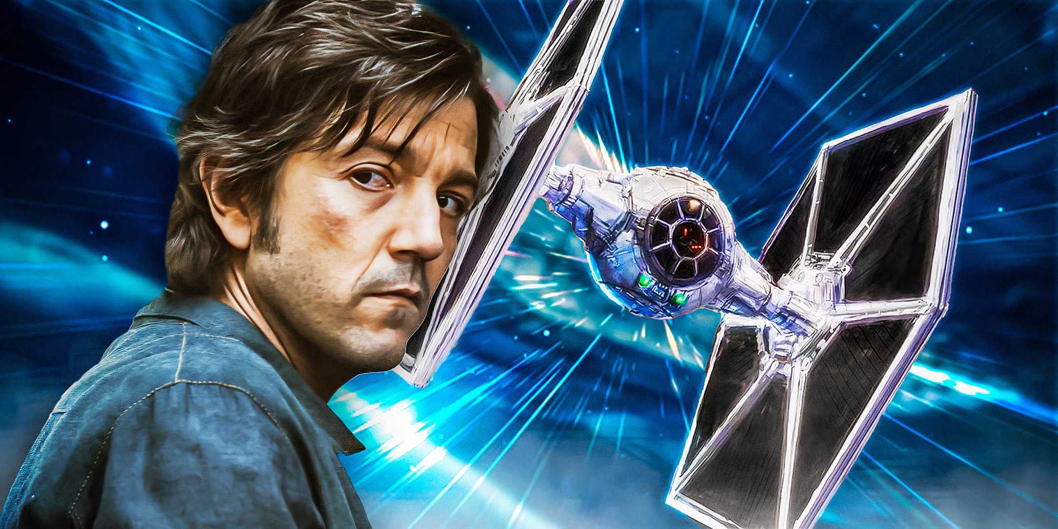 Кассиан Андор выглядит грустно в Andor, 2 сезон (2025) рядом с TIE Fighter, летящим в космосе