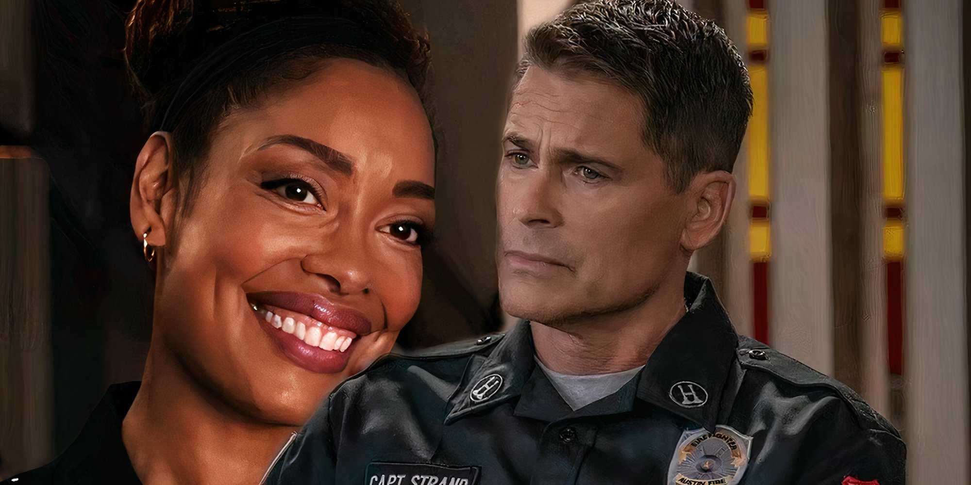 Томми улыбается рядом с Оуэном, который выглядит серьезным в "9-1-1: Lone Star"