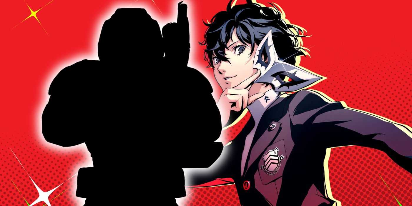 Тень Doom Slayer рядом с Джокером из Persona 5, демонстрирующим свою маску