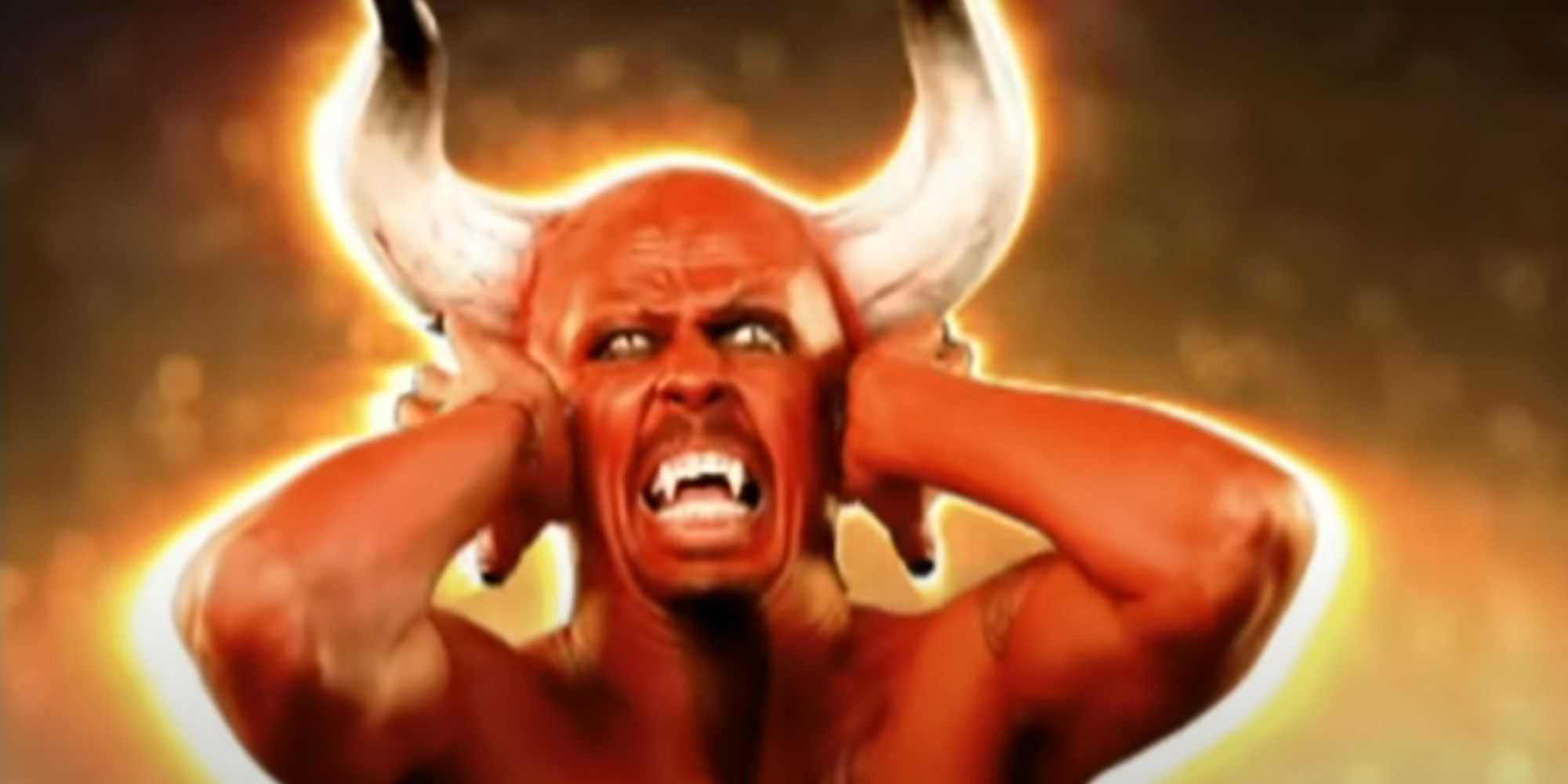 Дэйв Грол в роли Сатаны с руками над ушами в музыкальном видео Tenacious D's "Tribute"