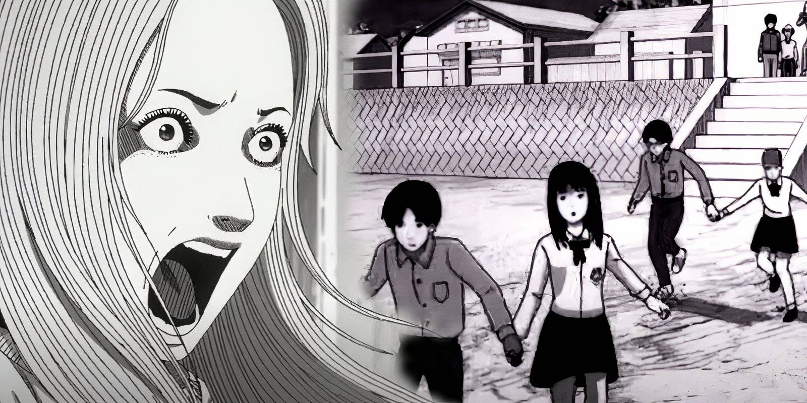 Сцена из второго эпизода аниме "Узумаки", бегущий персонаж