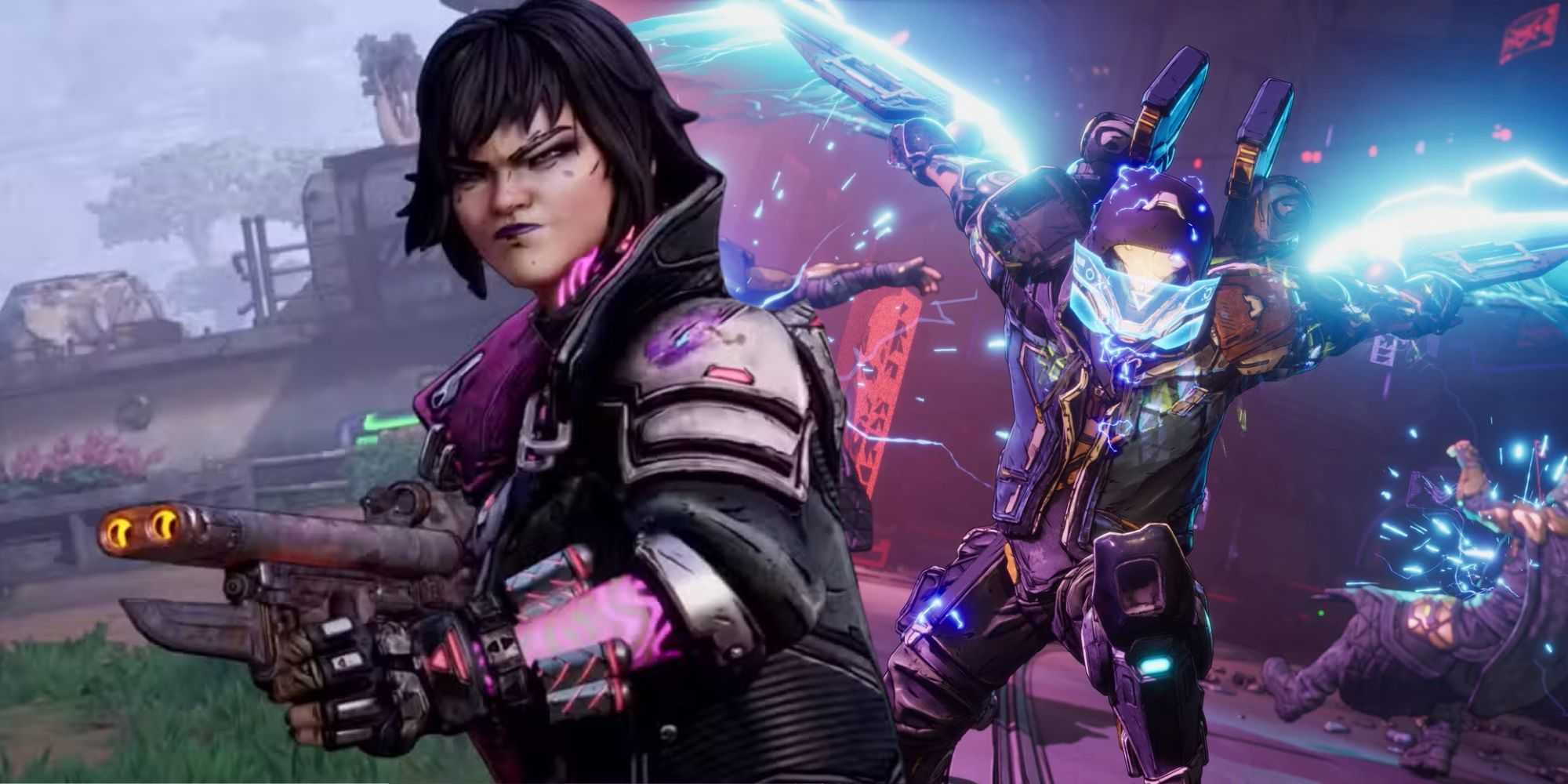 Vex с дробовиком и Rafa с клинками в Borderlands 4.