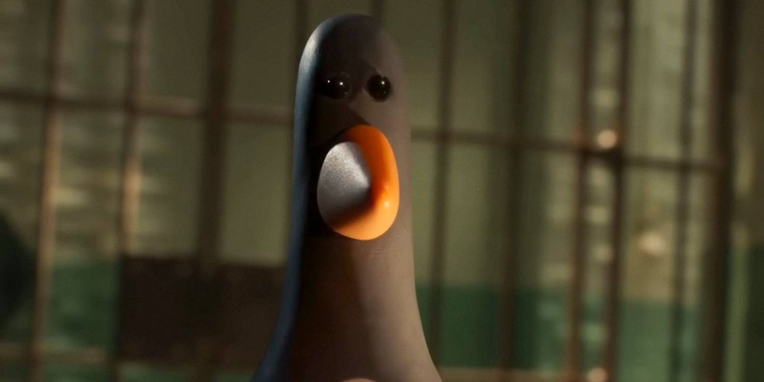 Крупный план перьев Макгроу в тюрьме в Wallace & Gromit: Vengeance Most Fowl
