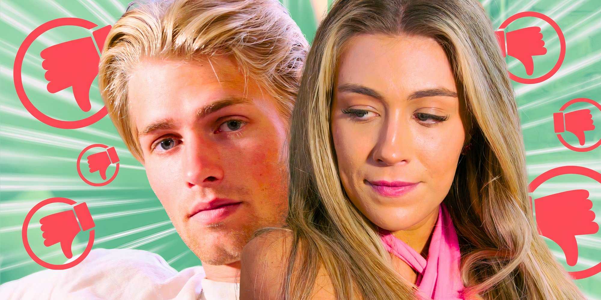 Звезды "Welcome To Plathville" Майка Плат и Вероники Петер, выглядящие серьезно с иконками "не нравится"