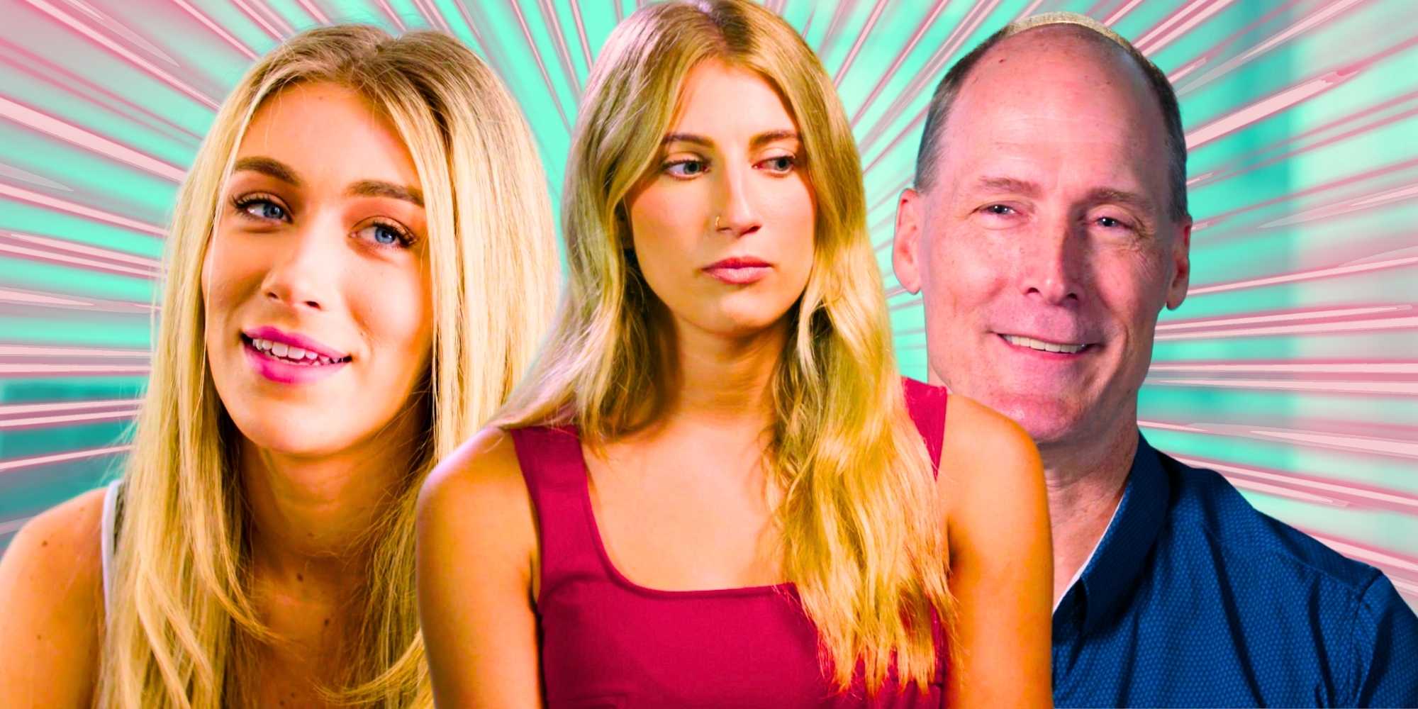 Барри Плат и Вероника Петерс из "Welcome to Plathville" на заднем плане, окружающие Оливию Плат на переднем плане.