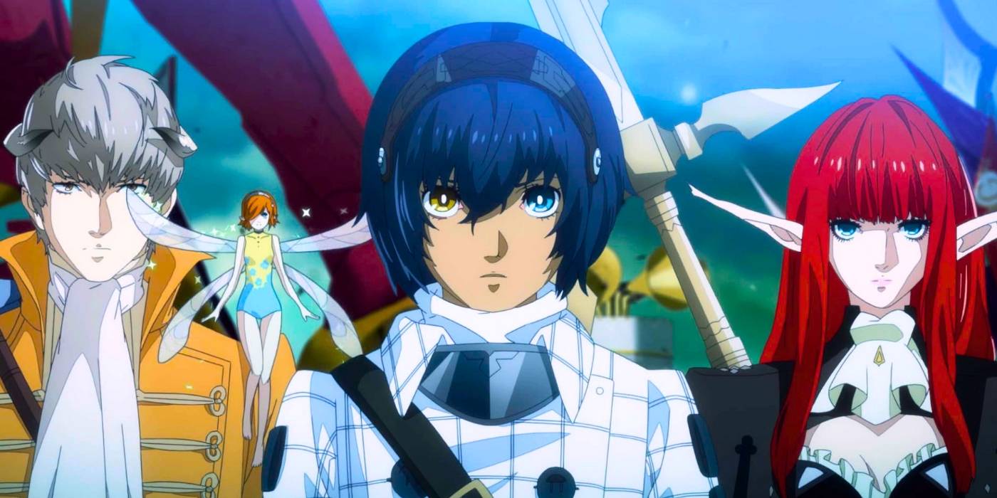 Уилл, Строль, Галлика и Хулкенберг, стоящие рядом друг с другом в Metaphor ReFantazio.