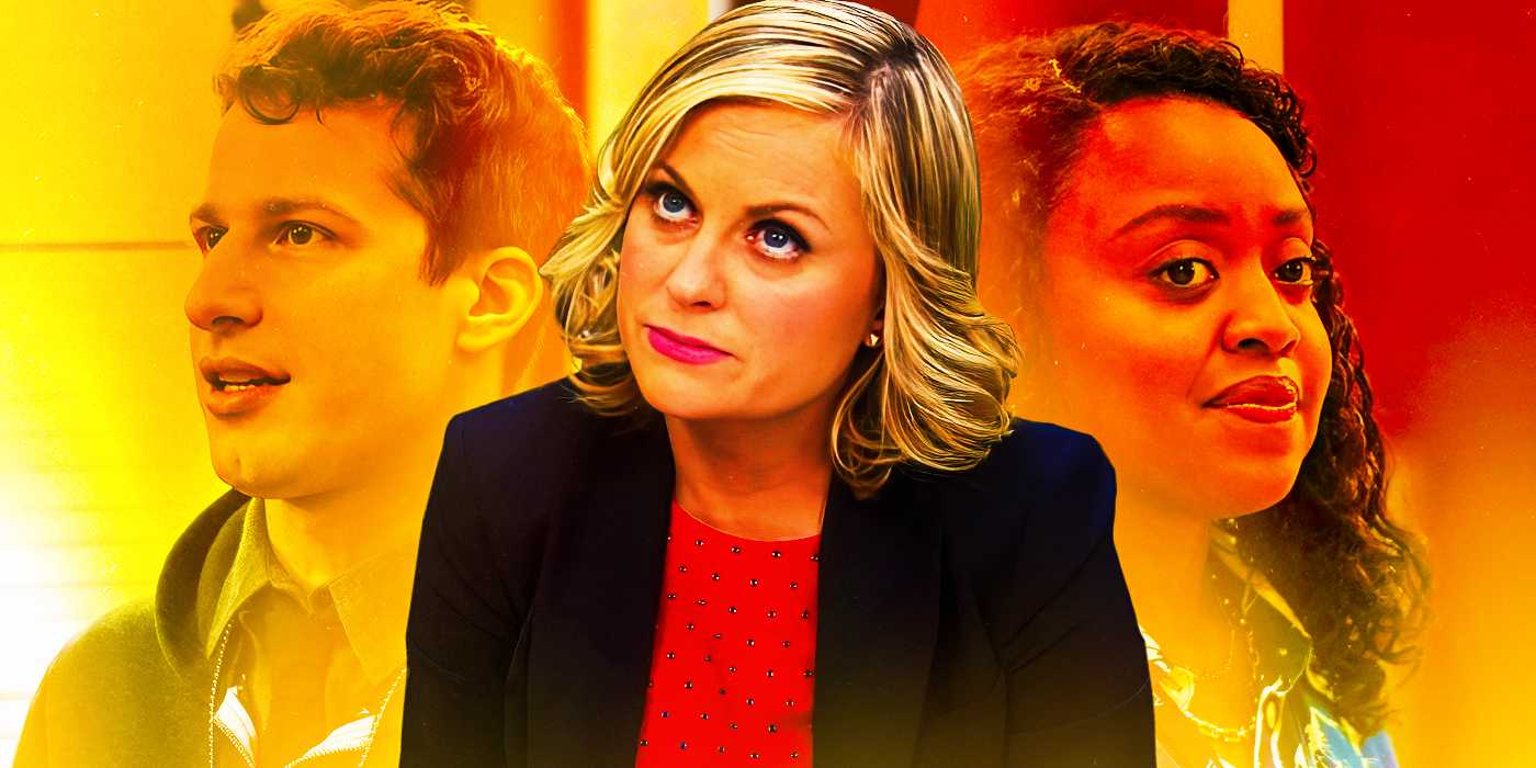 Изображение Джека Перлата из Brooklyn 99, Лесли Кноп из Parks and Rec и Эвы Коулман из Abbott Elementary