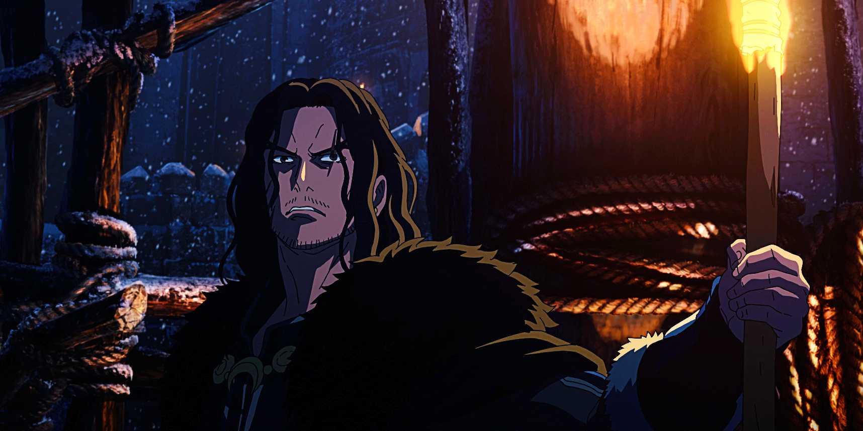 Вулф держит факел и хмурится в "Войне Рохирримов".